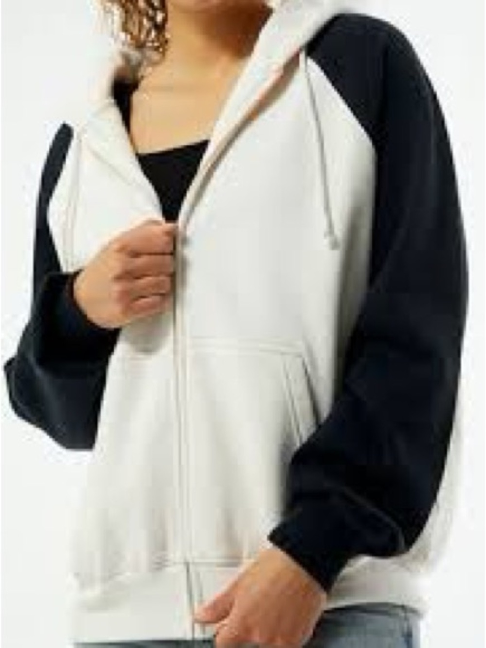 #373-PacSun Two-Tone Zip Hoodie in Cream and Black